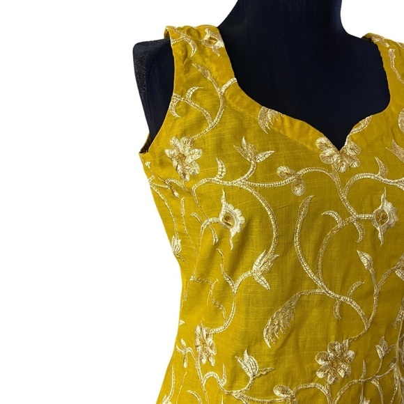 Beautiful Yellow Mustard Colored Embroidered Kurt’s Tunic Dress - Picture 7 of 16